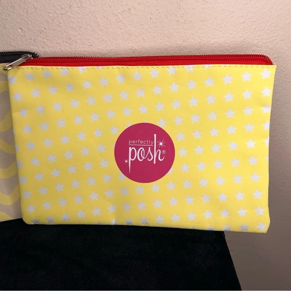 Set Of Two Makeup Bags Perfectly Posh Yellow Travel Cosmetic Storage Unicorn